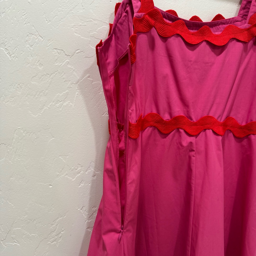 Nwt One Loved Babe Scallop Ric Rac Trim A Line Midi Dress Pink Red Small — image 7 of 8